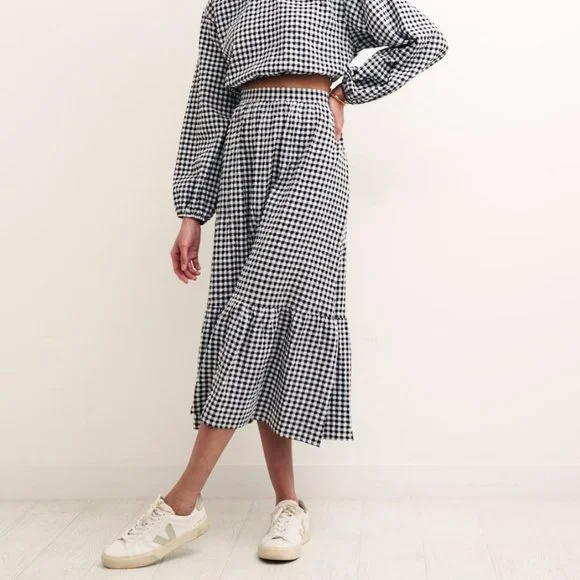 NWT Nobody's Child Black Gingham Midi Skirt (Matching Top Available) - Picture 4 of 7